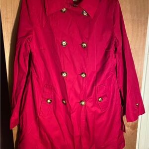 Michael Kors Stylish Red Double-Breasted Women's Raincoat size large